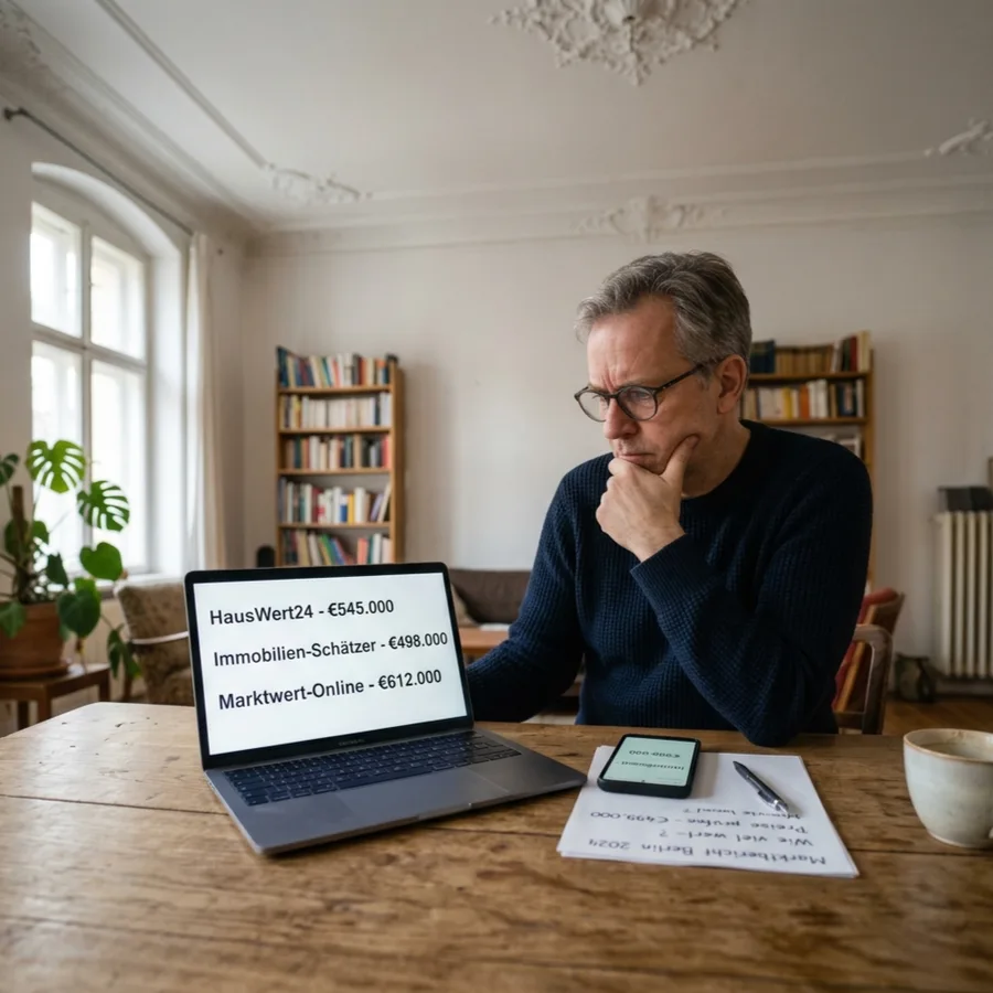 Nachdenklicher Eigentümer vergleicht widersprüchliche Preise mehrerer Online-Rechner